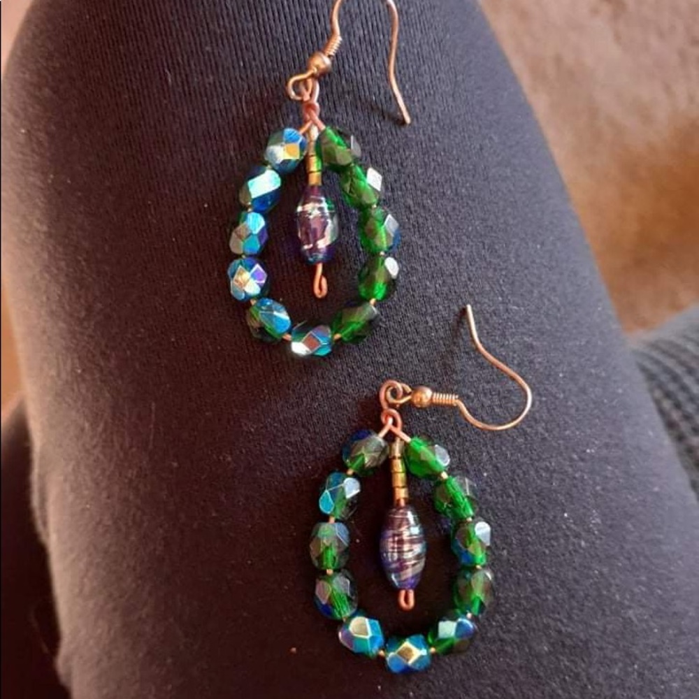 Earrings beaded green blue